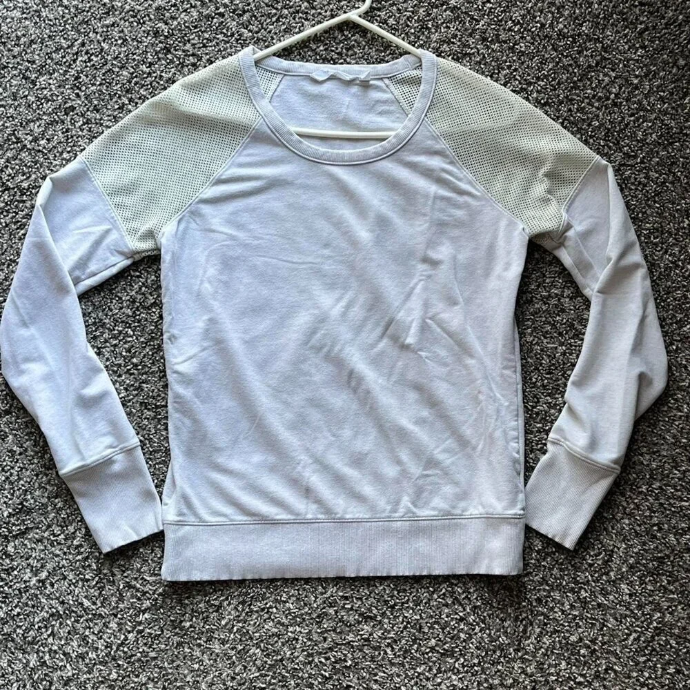 Athleta Citytime Mesh Shoulder Pullover Sweatshirt Size Small Beige Activewear - Picture 1 of 6